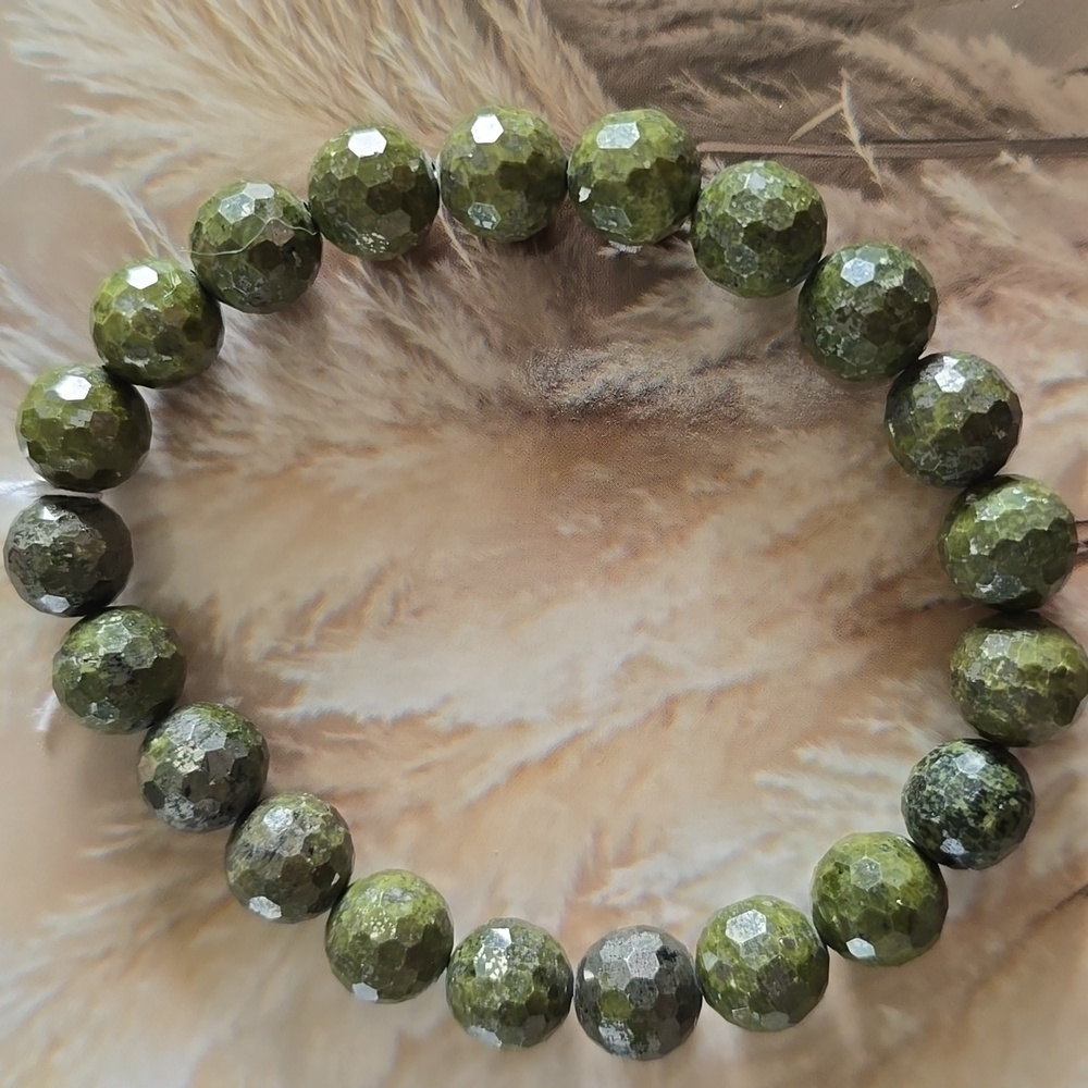 10mm Green Epidote With Pyrite Bracelet